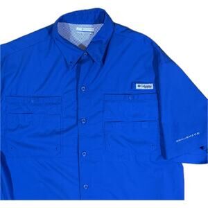 Columbia PFG Men’s M Blue Omni-Shade Vented Fishing Shirt Short Sleeve Button Up